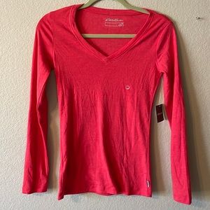 NWT Eddie Bauer long sleeve red v-neck tee